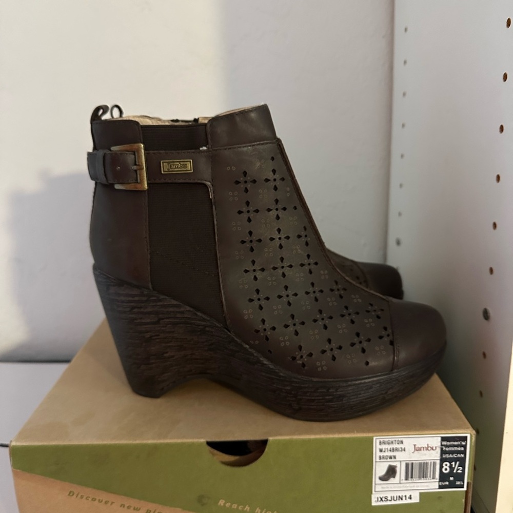Jambu Dark Brown Perforated Wedge Booties